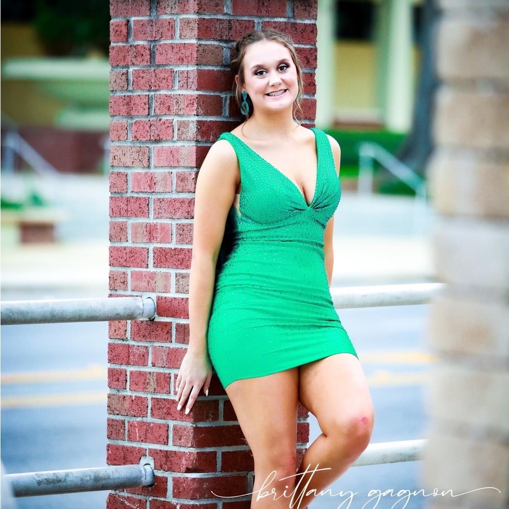 Size 6 Johnathan Kayne dress. Kelley Green with stones